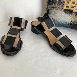 Bresley Black  Patent Nude Inserts Backless Sandals 8.5M